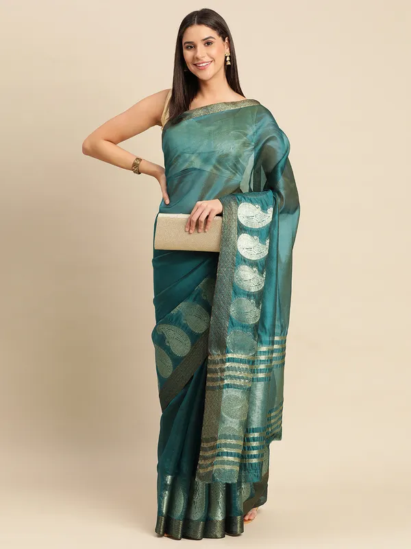 Petrol_Blue_Shimmer_Silk_Saree